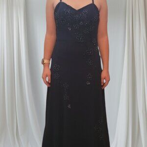 POLY, A-Line Formal, Prom Dress with sequin flowers ~ Blue